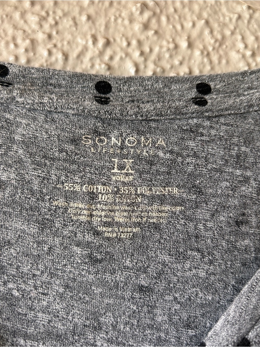 Sonoma Women's Gray Polka Dot Relaxed Tee 3/4 sleeves 1X like new - Picture 6 of 6